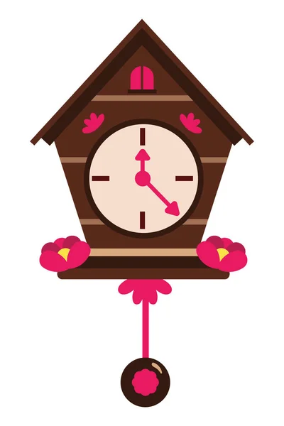Allemand Coucou Horloge Avec Des Fleurs Illustration — Image vectorielle