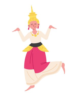Myanmar kadın dansçı illüstrasyon vektörü izole edildi