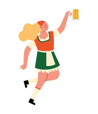 Dirndl ve bira bardağı vektörü olan Alman kız izole edildi.