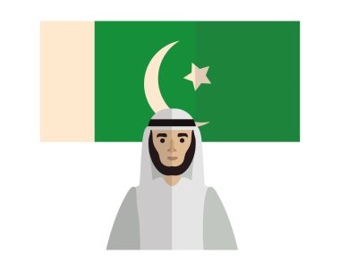 Pakistanlı adam ve bayrak vektörü izole edildi