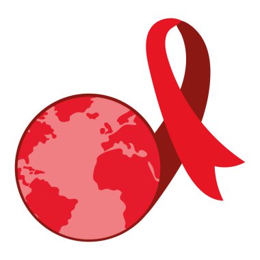 AIDS gün kurdelesi ve kırmızı dünya vektörü izole