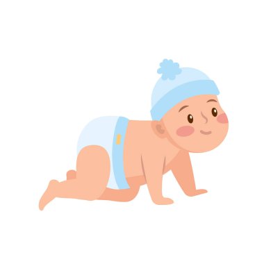 Bebek bezi giymiş, sürünen bir çocuk.