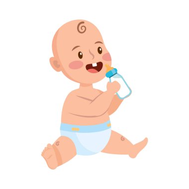 Şişe çizimi olan bebek.