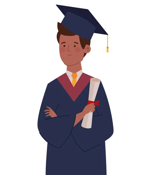 Graduation Event Boy Diploma Illustration — Stock Vector
