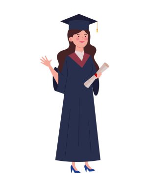 Diploma illüstrasyonlu mezuniyet kadını