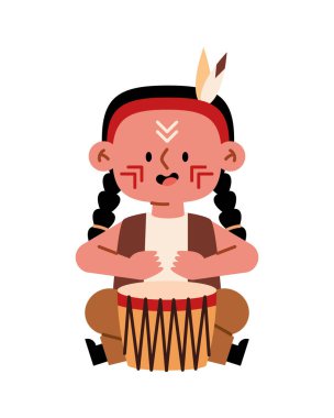 Davul vektörlü Kızılderili kız izole edildi.