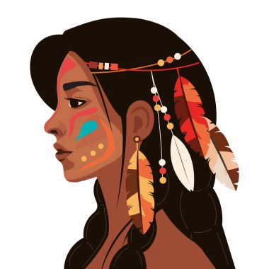 Amerikan yerlisi kız karakteri çizimi izole edildi