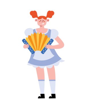Dirndl ve akordeon vektörlü Alman kız izole edildi