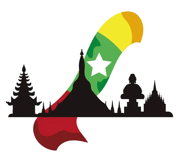Мьянма Баган Храмы Вектор Флага Изолированы — стоковый вектор