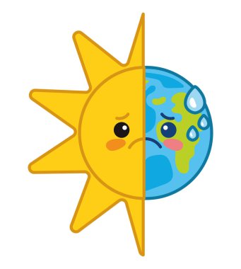 Dünyanın küresel ısınma illüstrasyonu ve güneş vektörü izole