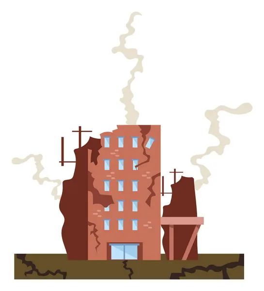 Erdbebenillustration Mit Zerstörtem Gebäudevektor Isoliert — Stockvektor