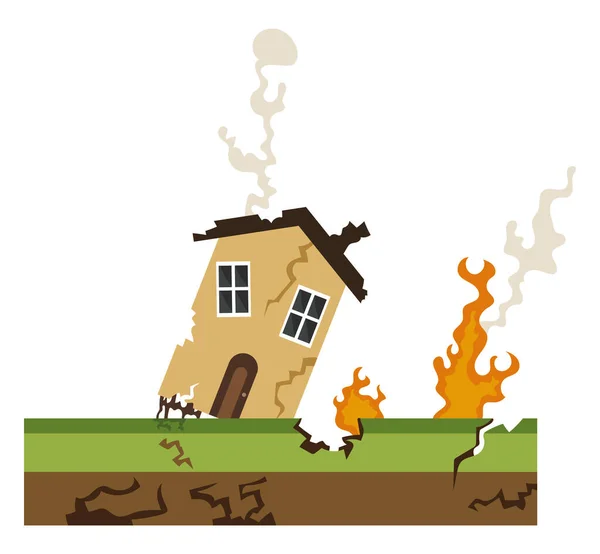 Earthquake Illustration Destroyed House Vector Isolated — Stock Vector