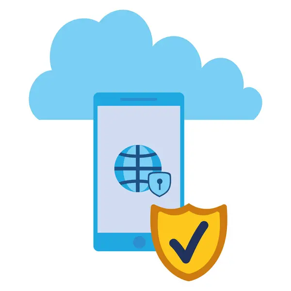 Illustrazione Della Sicurezza Dei Dati Del Telefono Collegato Vettore Cloud — Vettoriale Stock