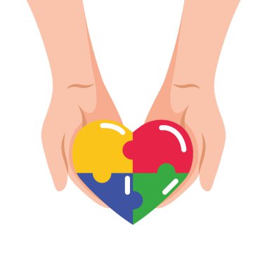 otizm kalp illüstrasyonunda bulmaca çözer