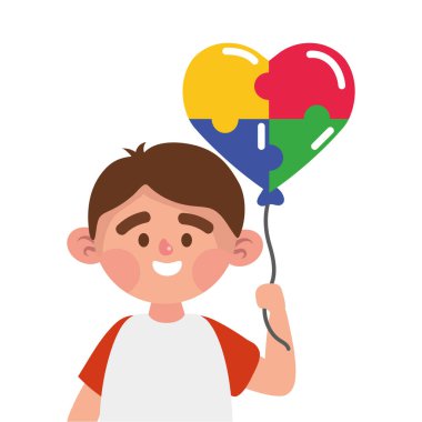 otistik çocuk ve bulmaca balonu çizimi