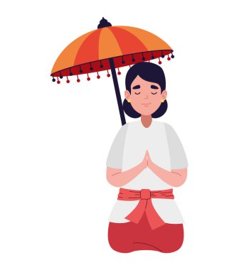 Şemsiyeli nyepi kadın yalnız illüstrasyon