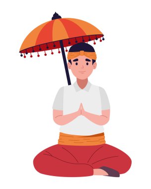 Şemsiyeli nyepi adam yalnız illüstrasyon