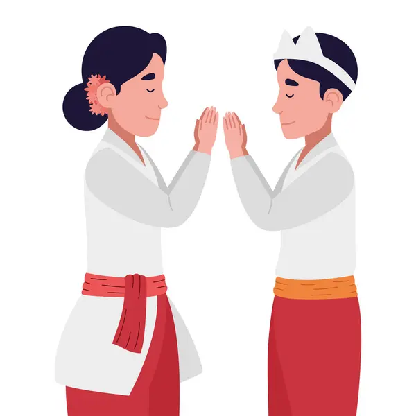 Nyepi Couple Praying Isolated Illustration — Stock Vector