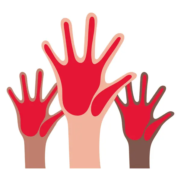 Rode Hand Dag Illustratie Van Handen Met Verf Vector Geïsoleerd — Stockvector