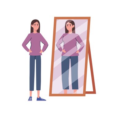 Aynanın önündeki anoreksik kadın izole edilmiş.