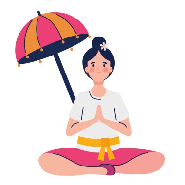 Nyepi kadını münzevi illüstrasyon için dua ediyor