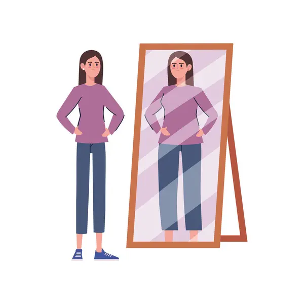 Anorexia Woman Front Mirror Illustration Isolated — Stock Vector