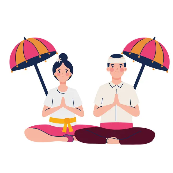 Nyepi Couple Characters Isolated Illustration — Stock Vector