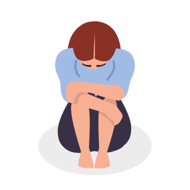 Depresyondaki kadın yorgun çizim izole