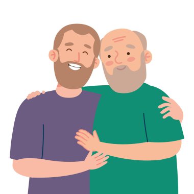 Yaşlı baba ve yetişkin oğul çizimi