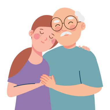 Yaşlı baba ve genç kız çizimi