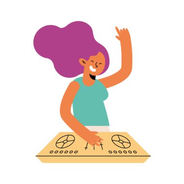 DJ kadın ve müzik illüstrasyonu tasarımı