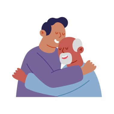 Yaşlı baba ve oğul resimle kucaklaşıyor