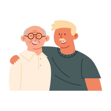 Yaşlı baba ve küçük oğul çizimi