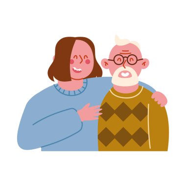 Yaşlı baba ve kız çizimi