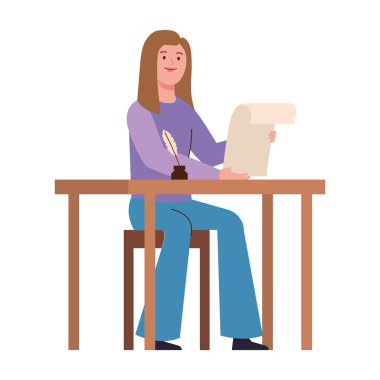 Şiir yazan şair kadın illüstrasyon vektörü