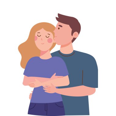 Romantik çizim tasarımıyla öpüşen çift