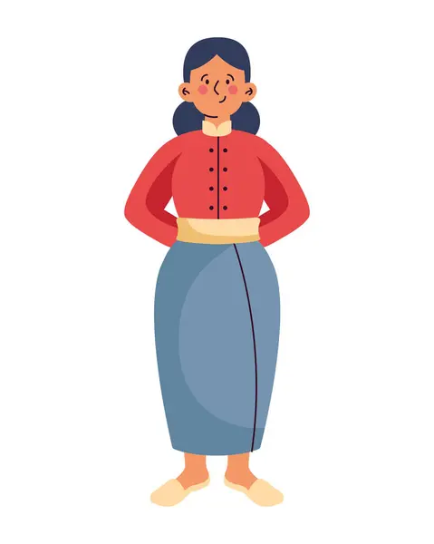 Myanmar Mujer Dibujos Animados Vector Ilustración — Vector de stock