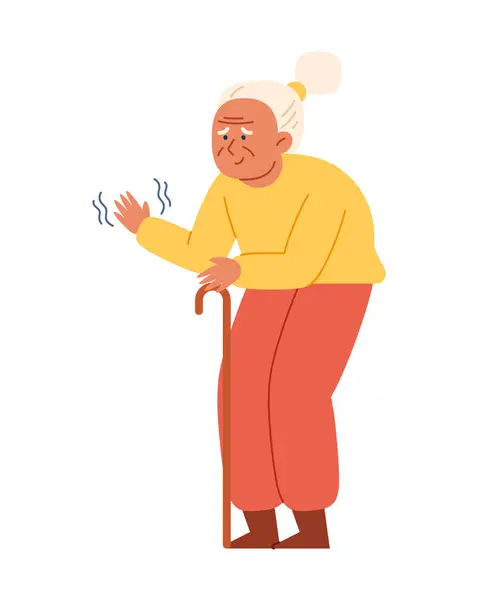 Parkinson Ηλικιωμένη Γυναίκα Απεικόνιση Ζαχαροκάλαμου — Διανυσματικό Αρχείο