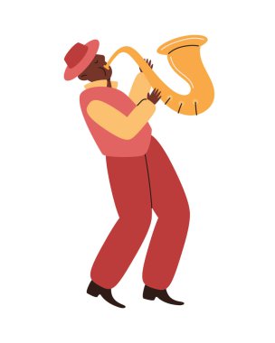 dünya caz günü saksafoncu illüstrasyon vektörü