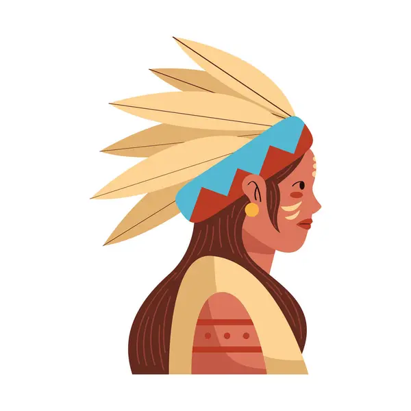Rdzenny Amerykański Dziewczyna Nakrycia Głowy Ilustracja — Wektor stockowy