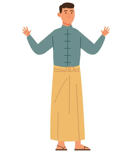 Myanmar Άνθρωπος Κοστούμι Απομονωμένο Σχέδιο Διανυσματικά Γραφικά