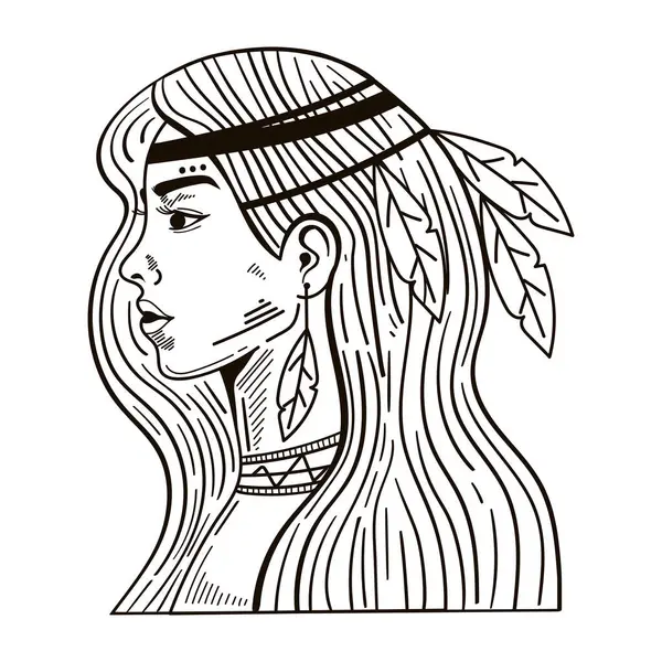 Ιθαγενής American Κορίτσι Κεφάλι Απομονωμένο Διάνυσμα Αρχείου