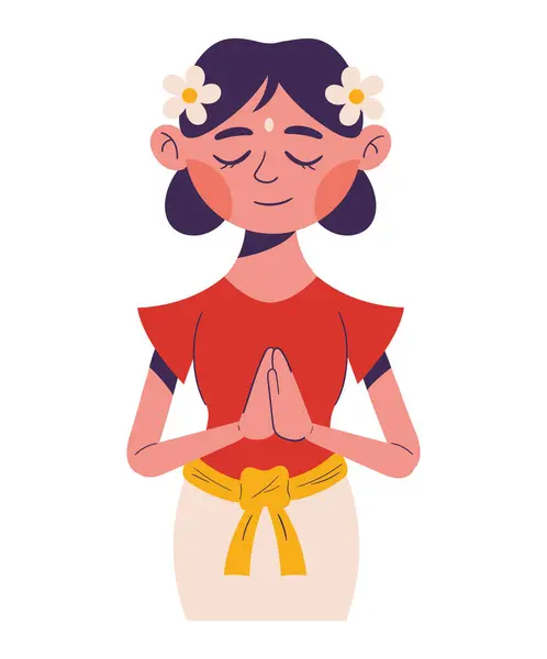 Nyepi Mujer Oración Aislada Ilustración — Vector de stock