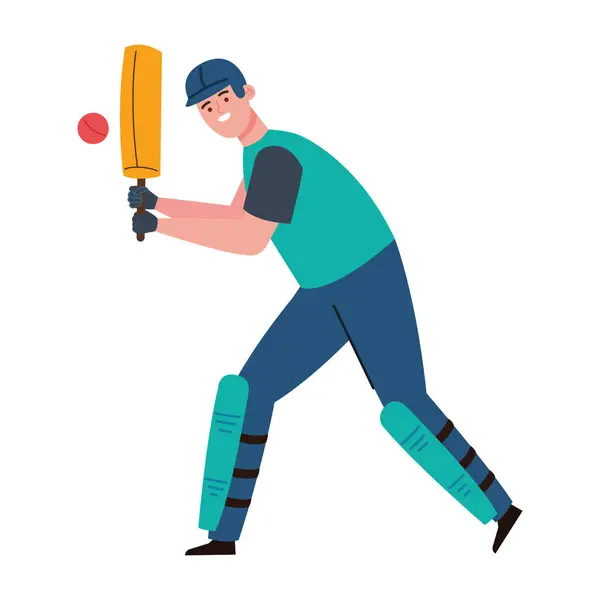 Hombre Cricket Con Diseño Ilustración Bate Pelota — Vector de stock