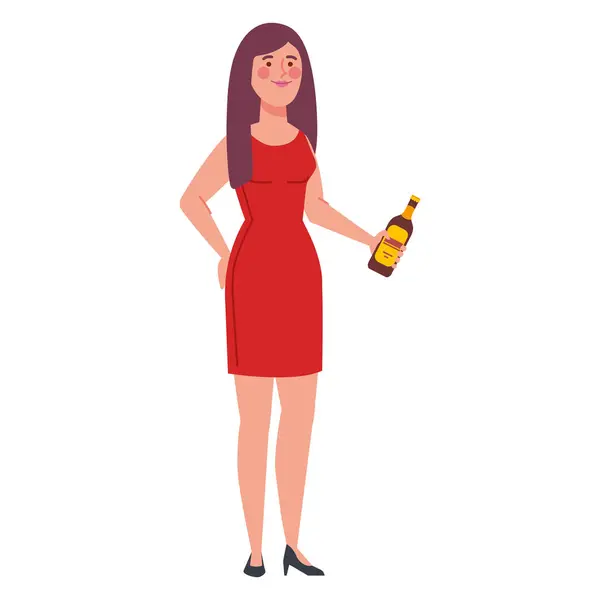单身派对女人与啤酒瓶隔离 矢量图形