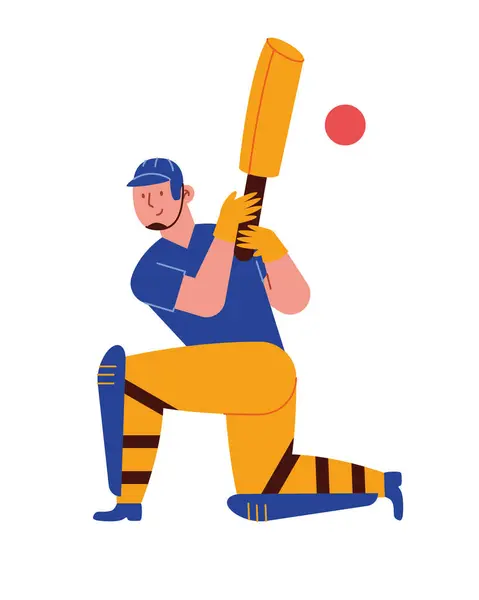 Kriket Sopası Top Çizimi Tasarımlı Kriket Adamı Telifsiz Stok Vektörler