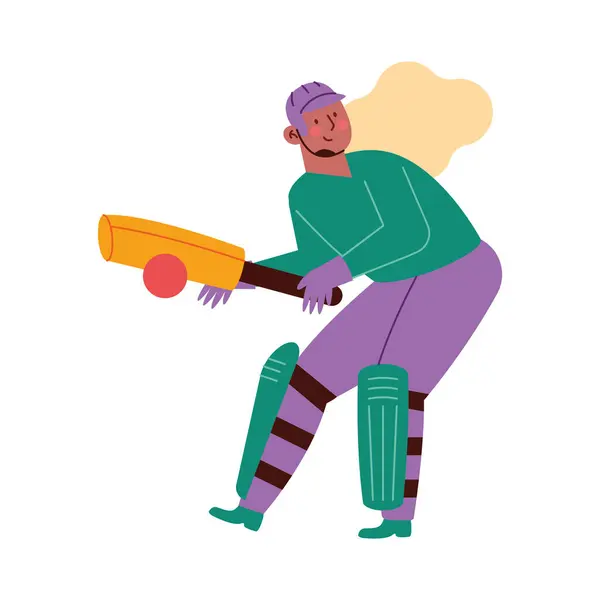 Cricket Spelare Tecknad Illustration Design Stockvektor