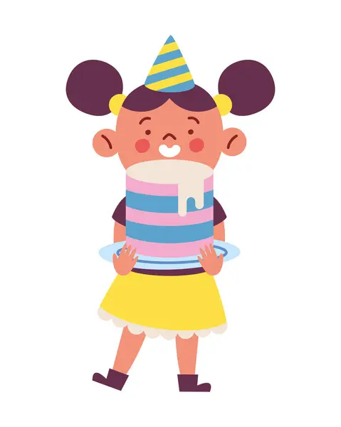 Cumpleaños Chica Con Pastel Diseño Aislado Ilustraciones de stock libres de derechos