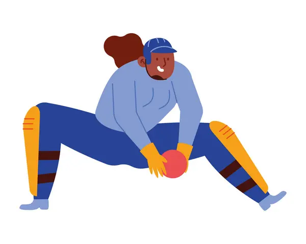 Jugador Cricket Mujer Con Ilustración Pelota Vector de stock