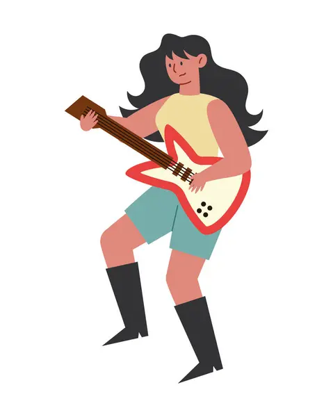 Heavy Metal Guitarist Woman Изолированный Дизайн Лицензионные Стоковые Векторы
